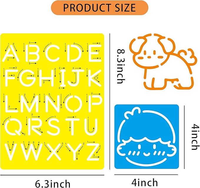 18 PCS Letter Tracing Stencils for Kids Numbers Alphabet Colorful Stencil Mix Car Animal Stencils Writing Practice Kit