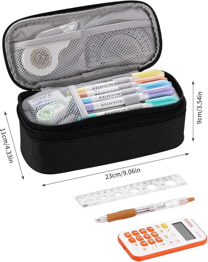 Dugio Large Pencil Case for Girls Teens Kids Pencil Bag with Zipper Black | Big Pencil Pouch Organizer Aesthetic Pen Pencil Case Back to School Supplies, Large Capacity Design, Durable Metal Zipper