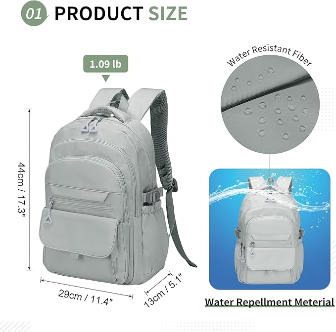 Aesthetic Daypack Backpack, Water-Resistant 15.6" Laptop Backpack for Women and Men, Featuring Touch-Fastener and Anti-Theft Pockets (Gray)