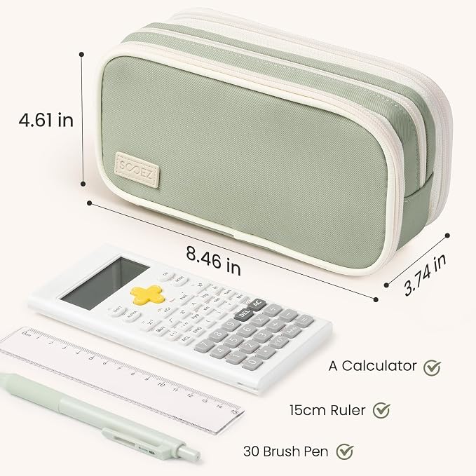 Sooez Large Capacity Pencil Case Pouch, Cute Pencil Pouch Pencil Bag | 3 Compartment, Aesthetic Pen Case with Zipper, Sturdy Stationery Organizer, School Supplies for Teen Girl Boy Women Men, Gray