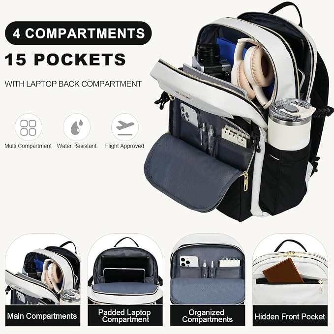 VANKEAN 15.6 Inch Laptop Backpack for Women Large Capacity | Waterproof Backpacks Stylish Travel Bags Casual Daypacks for College, Business
