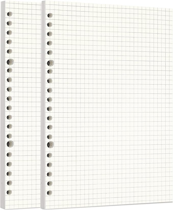 Zelten Loose Leaf Punched Paper Refills Paper for Personal Organizer Diary Notebook Refillable Planner (Squared, A5/20 Hole)