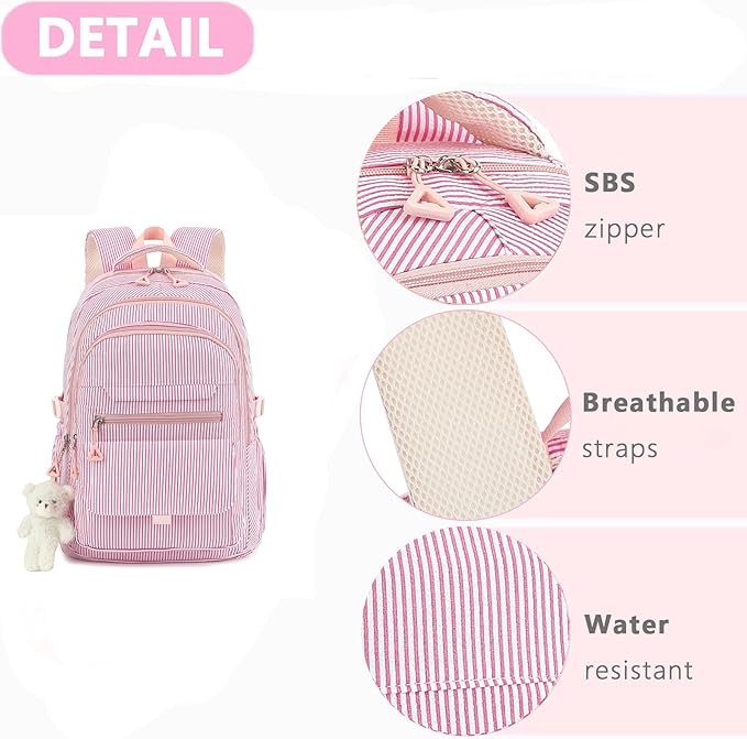 PRLINJSK Girls Backpack for College High Middle School Student, Cute Aesthetic Bookbag for Teens Women with Accessories