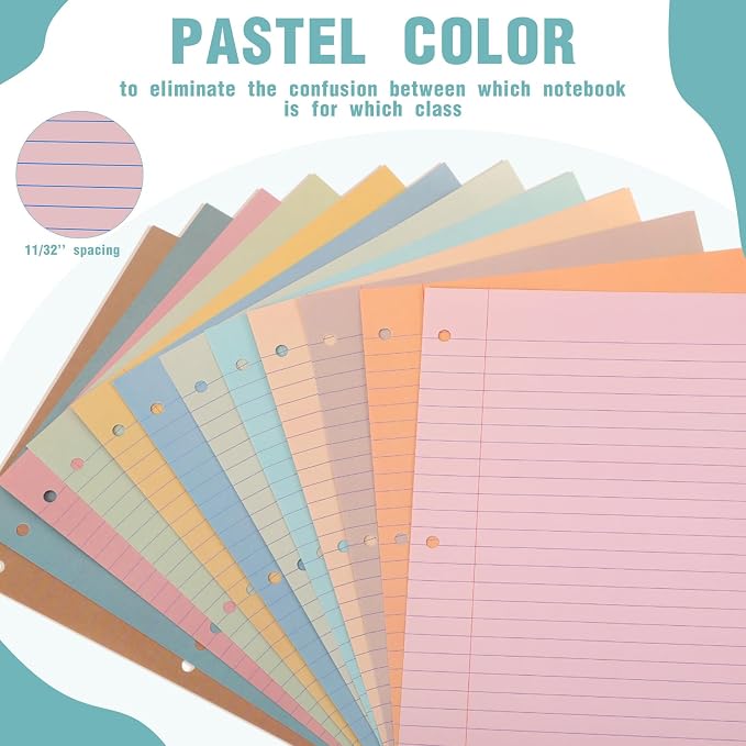 PerKoop 12 Pack 600 Sheets Loose Leaf Paper 8" x 10.5",Natural Color