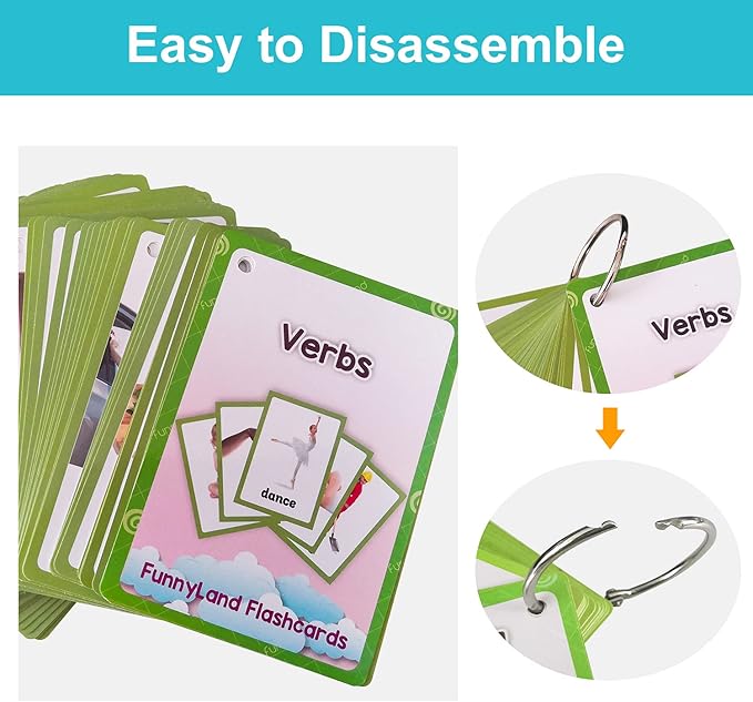 Lilias Verbs Flash Cards, Toddler Learning Toys, Preschool Learning Toys, Homeschool Supplies, Learning Supplies for Kindergarten, 4.3 X 3.14 Inch, 65 Cards in Set