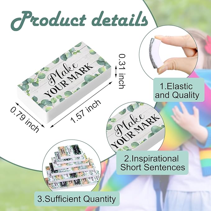 Dunzoom 100 Pcs End of Year Inspirational Pencil Erasers Bulk for Kids Back to School Fun Motivational Eraser School Office Supplies for Students Classroom Office Teacher Artists(Eucalyptus Leaf)