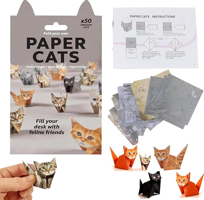 Paper Cats DIY Origami Paper Cats,50 Sheets 3D Origami Paper for Adults,Fun Craft Activity,Desk Decoration Creative Gift for Cat Lovers