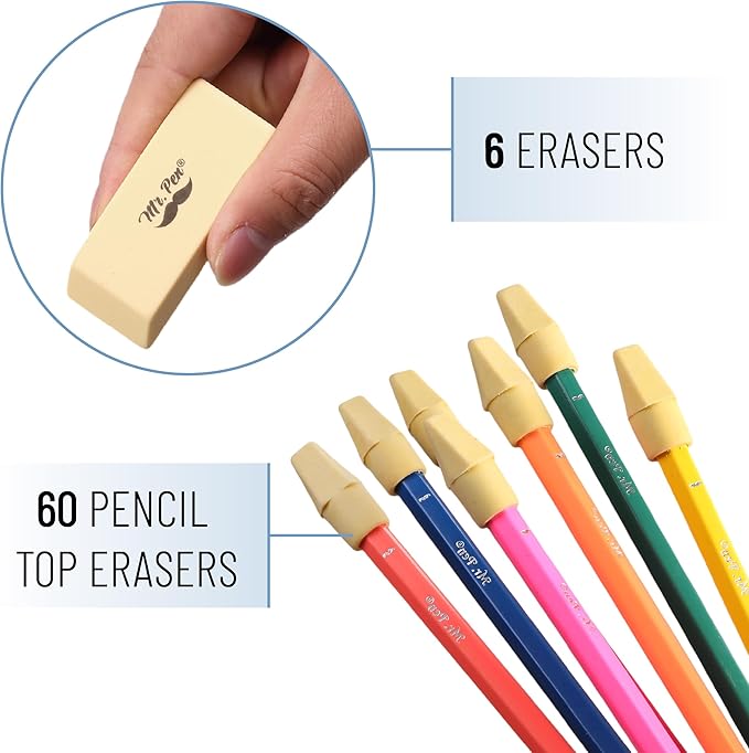 Mr. Pen- School Eraser Combination Set, 66 Pack, Yellow, Latex Free Erasers for School, Office, Art Sketching, Homework, Exams, Clean Smudge-Free Correction