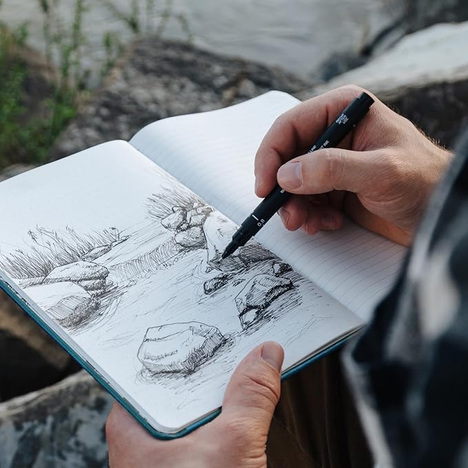 Stone Journal Explorer Notebook – A5 Waterproof Paper Field Journal, Vegan Leather Hardcover, 144 Pages Alternating Ruled & Dot Grid, Back Pocket, Weather-Resistant (Teal)