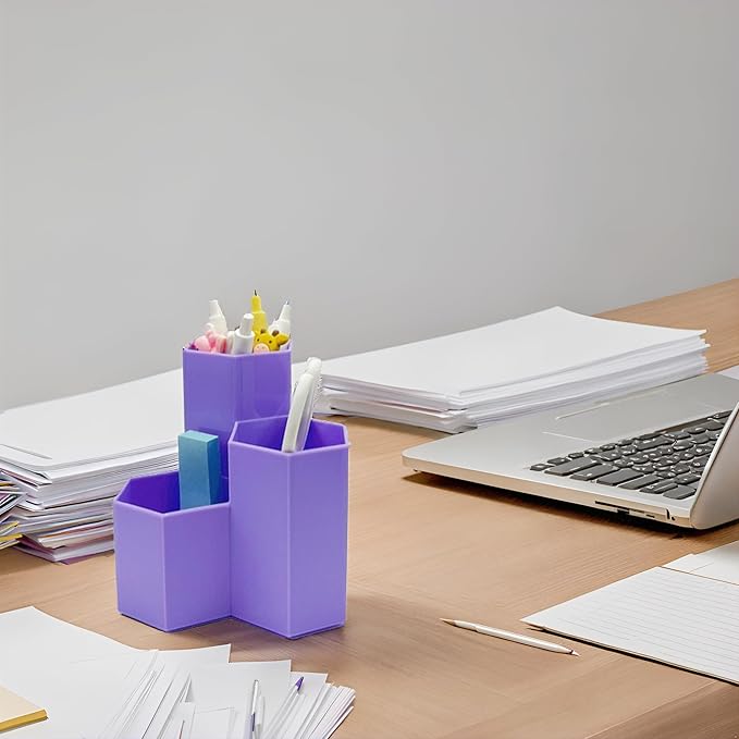 Pencil Organizer Pen Holder for Desk Pens Cup Small Desk Organizer Cute Pen Holder for Office,School and Home (Purple, Triangular)