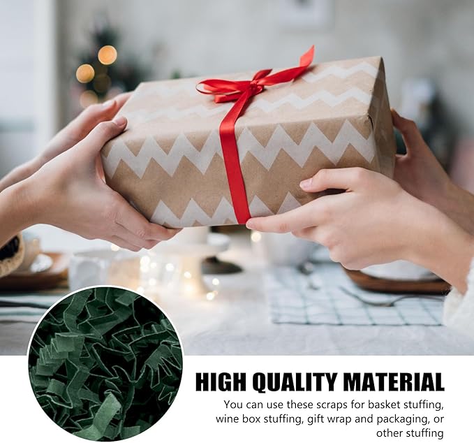 ZEBMOON 1 LB Dark Green Crinkle Cut Paper Shred Filler Great for Gift Wrapping, Basket Filling, Birthday, Wedding, Halloween, Thanksgiving, Christmas Day New Year Party Decorations Filling Supplies