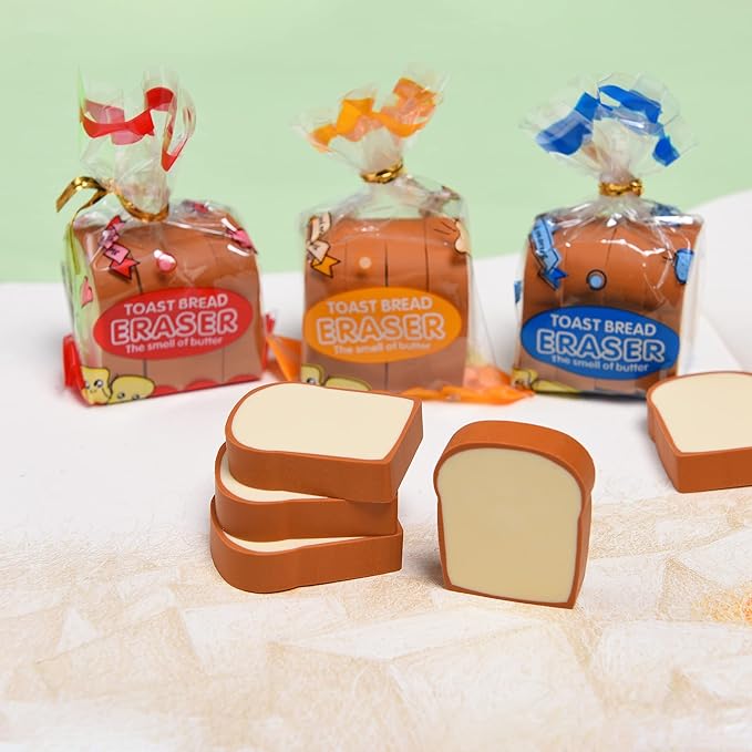 Bread Shaped Erasers for Kids - 16Pcs Mini Novelty Toast Bread Erasers Cute Fun Food Pencil Erasers for School Classroom Rewards Party Favors
