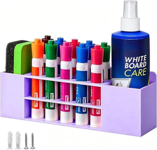 Magnetic Dry Erase Marker Holder for Whiteboard, Wall Mount Pen Holder for Refrigerator, Clear Pencil Holder for Fridge, Strong Magnet Locker Organizer for Classroom(Purple)