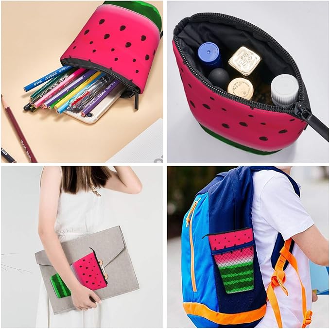 Watermelon Standing Pencil Case Cute Telescopic Stationary Pouch with Zipper Large Capacity Stand up Pen Bag Portable Makeup Holder for School Office Supplies