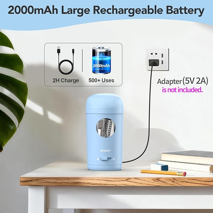 AFMAT Electric Pencil Sharpener, Fully Automatic Pencil Sharpener for 7-8mm Pencils & Colored Pencils, Auto in & Out, Rechargeable Vertical Hands-Free Sharpeners for Classroom/Home/Office PSX7(Blue)