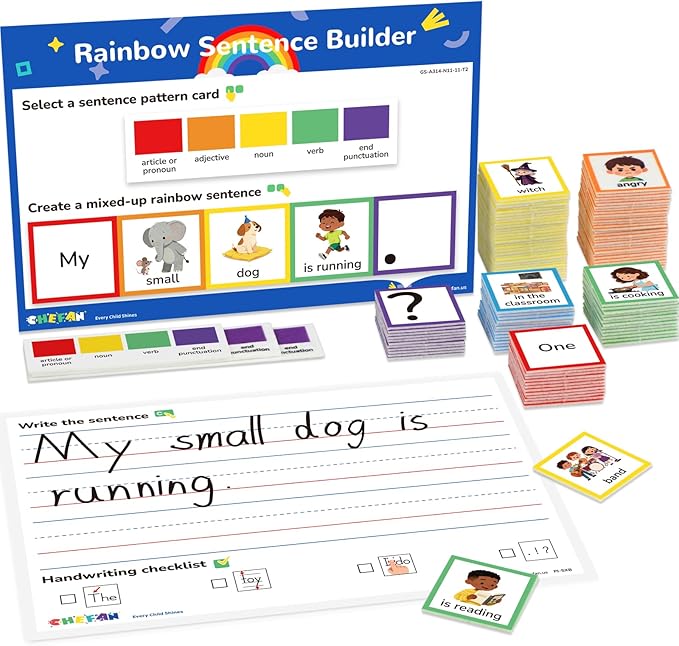 CHEFAN Sentence Building for Kids, Color-Coded Grammar Learning Toys with Writing Practice, Reading Manipulatives for Classroom, Homeshool & Speech Therapy