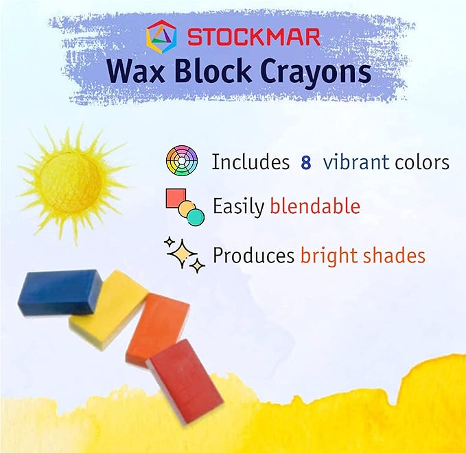 Stockmar Beeswax Block Crayons, Set of 8 - Non Toxic, Safe, Natural Jumbo Crayons For Kids & Adults - Waldorf Homeschool -Waldorf Art Supplies - In Storage Tin Case, Made in Germany