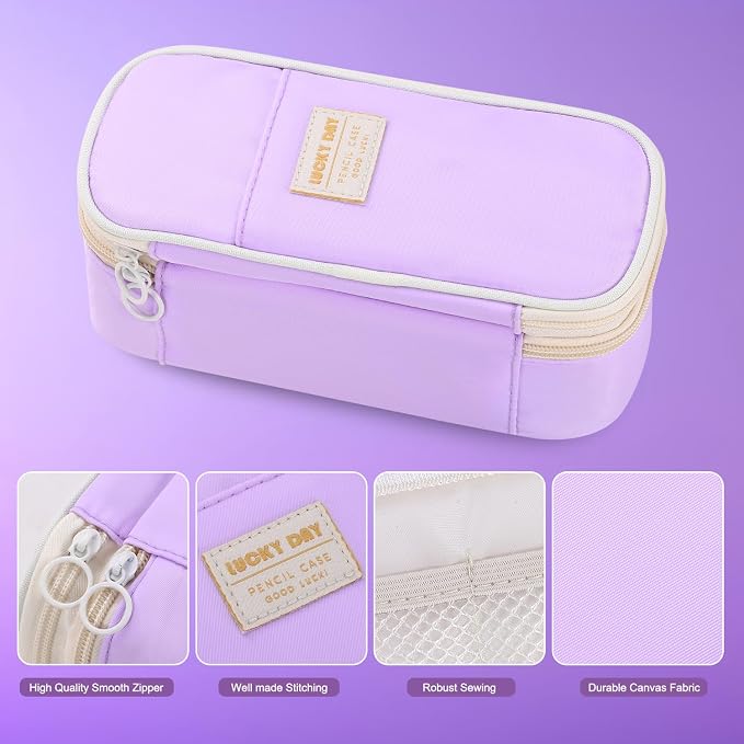 Large Pencil Bag for Girls Teens Kids School Pencil Case Organizer Purple | Zipper Pencil Pouch Big Cute Stationery Aesthetic Pencil Box for School Office, Wear-resistant Fabric, Large Capacity Design