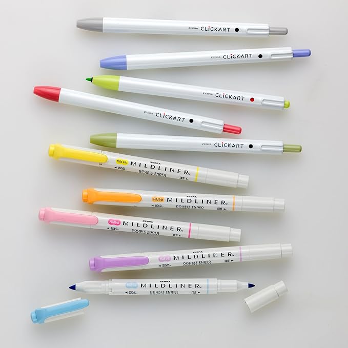 Zebra Pen - Creative 10-Pack Journaling Set - No Bleed MILDLINER Highlighters & CLiCKART Pens - Assorted Colors for Note-Taking, Bible Study, Bullet Journaling and Creative Planning (14010)