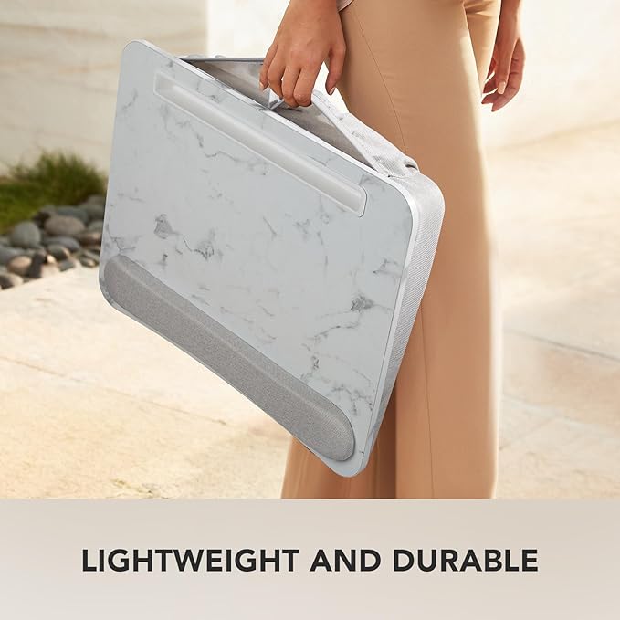 HUANUO Laptop Lap Desk - Portable Lap Desk with Pillow Cushion, Fits up to 15.6 inch Laptop, with Anti-Slip Strip & Storage Function for Home Office Students Use as Computer Laptop Stand - Marble