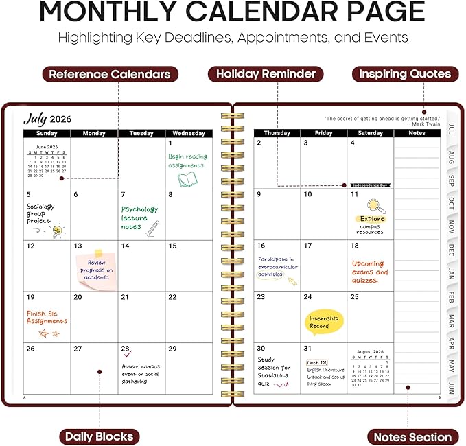 Planner 2026-2027, 8.5" x 11" Weekly and Monthly Academic Year Planner Calendar, July 2026 - June 2027, Hardcover Large School Planning Agenda With Tabs, Perfect for School & Office Supplies, A4, Burgundy
