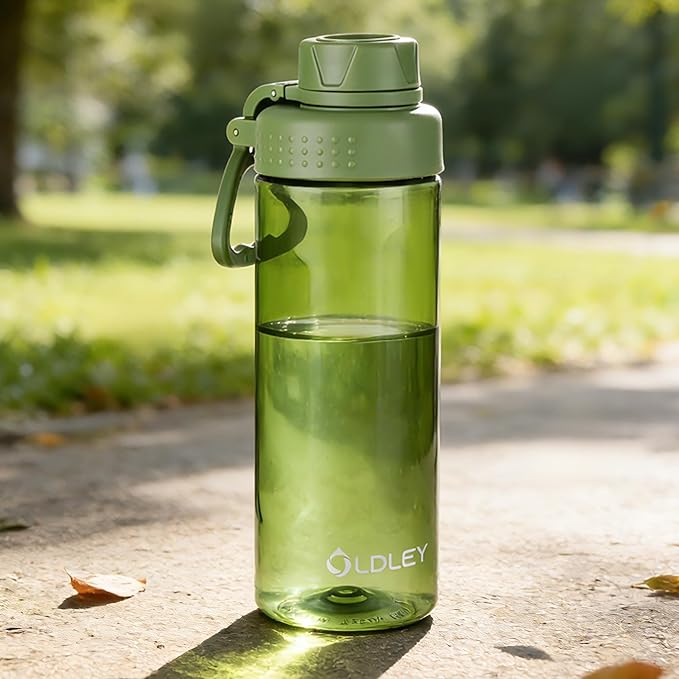 OLDLEY Water Bottles 20oz BPA Free Tritan Water Bottle with Carry Handle and Spout Lid, Leakproof Kids Water Bottle for Home,Travel, School, Outdoors, Olive Green