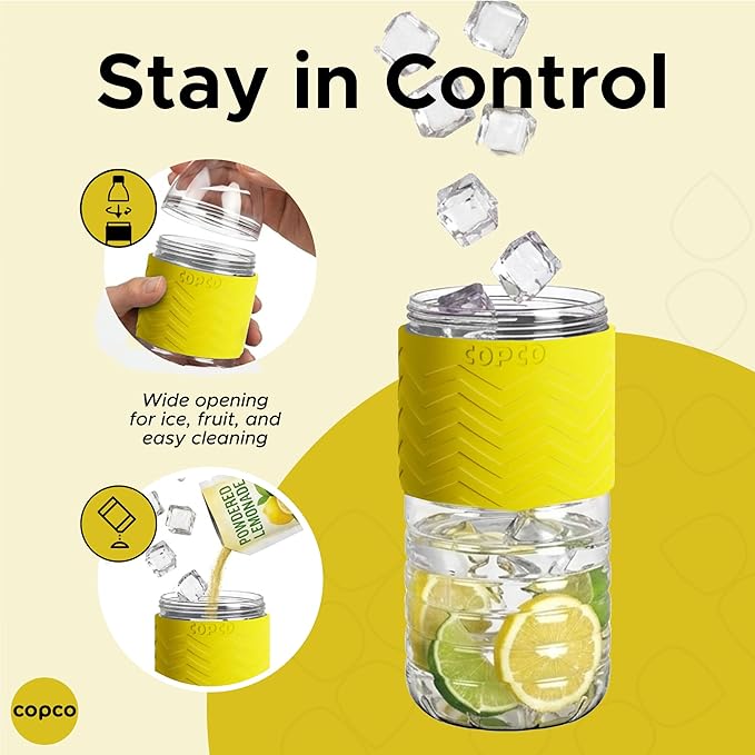 Copco Hydra 16.9 oz Water Bottle with Leak-Proof Lid - Tritan Reusable with Textured Grip Sleeve - BPA-Free, Shatter-Resistant, Dishwasher Safe for Travel, Gym, Work, Outdoors (Chevron Buttercream)