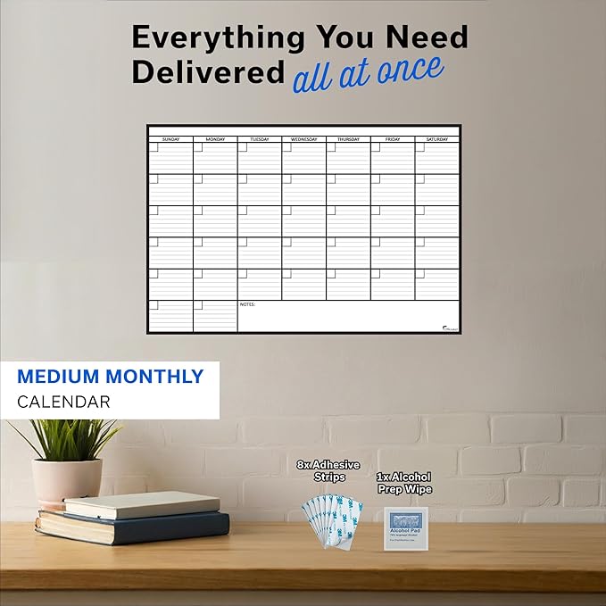 Large Dry Erase Calendar for Wall 24x36, Giant Family Office Big Reusable, Monthly Planner Erasable Month, Rolled Whiteboard White Board, 36x24 Calendar Dry Erase for Undated Wall Large Classroom