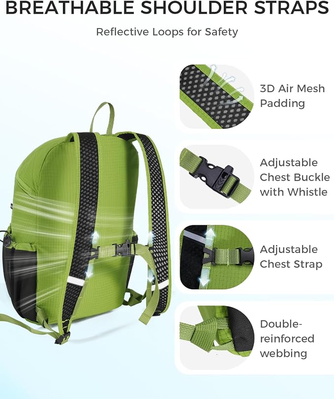 ECOHUB 15L Ultra-Lightweight Packable Backpack, Casual Daypack for Daily Use, Small Hiking & Travel, Foldable Backpack, Water-Resistant Nylon, Reflective Design