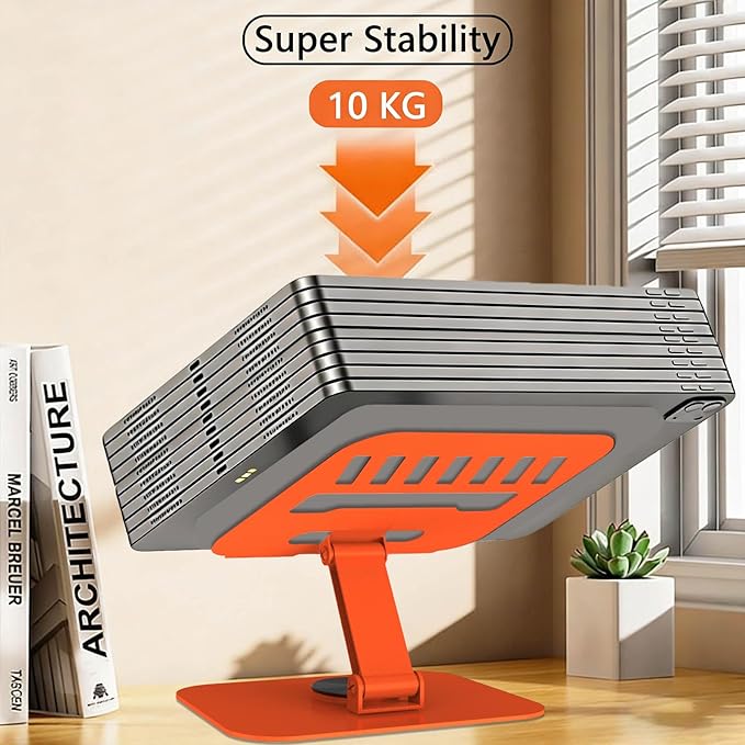 360° Rotation Tablet Stand, Ultra Stability Base Fully Folded Easy to Store and Carry Adjustable iPad Stand Compatible with 4-13" Tablet E-Reader iPad Pro/Air/Mini and More (Orange)