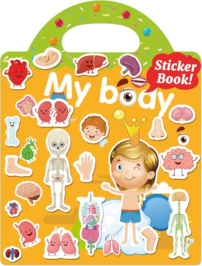 Benresive Reusable Sticker Book for Toddlers, Travel Stickers for Kids, Toddler Crafts Activities Toys, Birthday Gifts for Boys & Girls - My Body