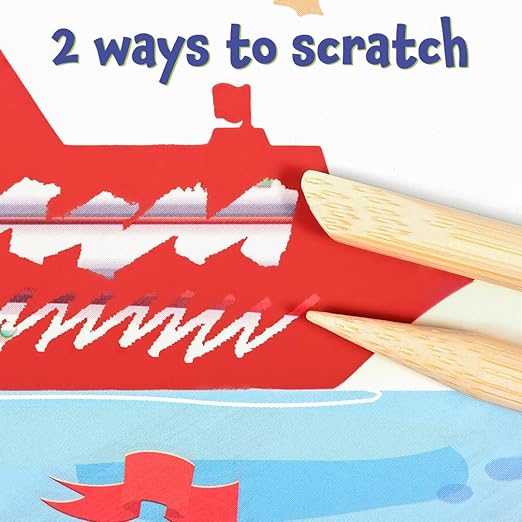READY 2 LEARN Magic Scratch Paper - Transport - 10 Vibrant Scenes - Scratch Art for Kids - Reveal Colorful, Travel Designs