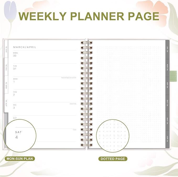 And Per Se 2026 Planner, A4 Size-Daily, Weekly & 18-Monthly Planner, Daily Schedule, Monthly Tabs, 100 GSM Thick Paper(Botanical Floral)