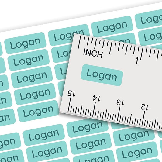 Personalized Mini Name Labels for Kids (210 Count) – Custom Waterproof Name Stickers for School, Daycare, Water Bottles, Lunch Boxes, Pencils, Supplies - Fresh Aqua