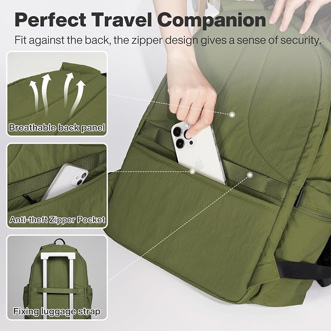 mixi 17Inch Casual Travel Daypack Lightweight Laptop Backpack, Jungle Green | Ultra Light Backpack, Fits 15.6in Laptop, Water/Oil/Stain Resistant, Anti-Theft Pocket&Luggage Strap for College Work Hiking