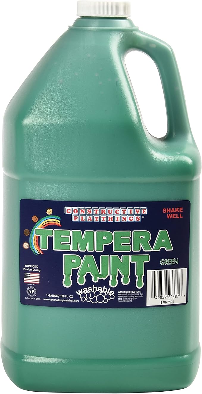 Constructive Playthings Washable Tempera Paint for Kids, Classroom Painting Supplies, Set of 4 Gallons, Multicolor