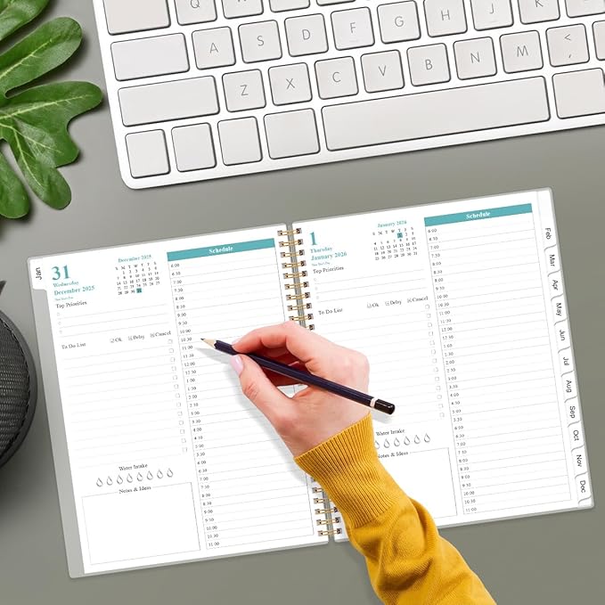 2026 Daily & Monthly Planner - One Page Per Day, Daily Planner from January 2026 - December 2026, Planner 2026 with 12 Monthly Tabs, 8.5" x 11", Flower-B