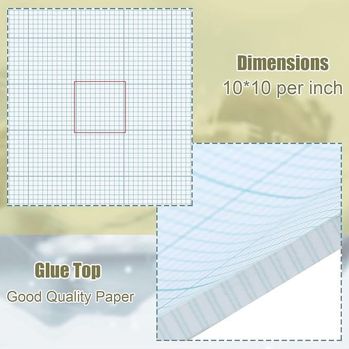 Ctosree 3 Pcs 8.5 x 11 Quadrille Pads 50 Sheets/Pack 10 * 10 Squares Per Graph Paper Pad Back to School Engineer Grid Paper Pad for School Supplies
