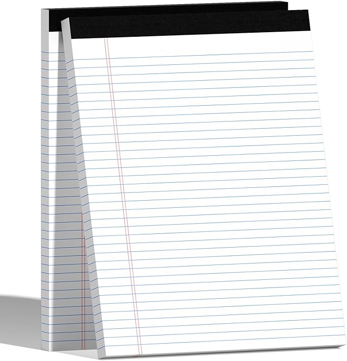 2-Pack 8.5x11 Inch College Ruled Note Pads - 50 Sheets per Pad White Notepad, Narrow Ruled Legal Pads for School, Office, and Home - Thick, Leak-Resistant Paper for Clean Writing, Pads of Paper