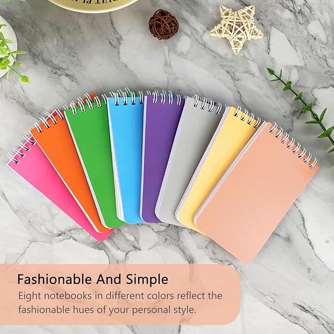 KTOJOY 8 Pack Pocket Notebook, Small Notepad, 3x5 inches, White, Lined Pages, Mini Memo Steno Pads