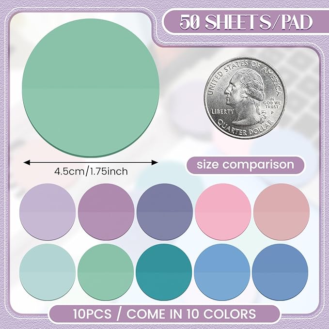Sabary 500 Sheets Transparent Sticky Notes Round Translucent Sticky Notes Tabs Colorful Page Flags Stickers Clear Book Markers Bible Journaling Office Back to School Supplies(1.75 Inch,Stylish)
