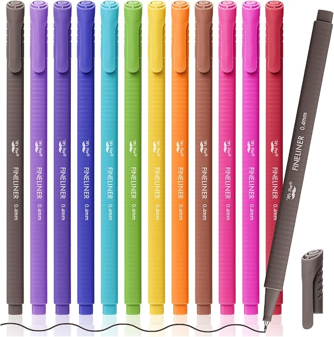 Mr. Pen- Colored Fineliner Pens, 12 Pack, 0.4mm, Ergonomic Triangular Barrels, Smooth Writing Pens for Journaling, Note-Taking, Coloring, Sketching, Planning & Art Projects