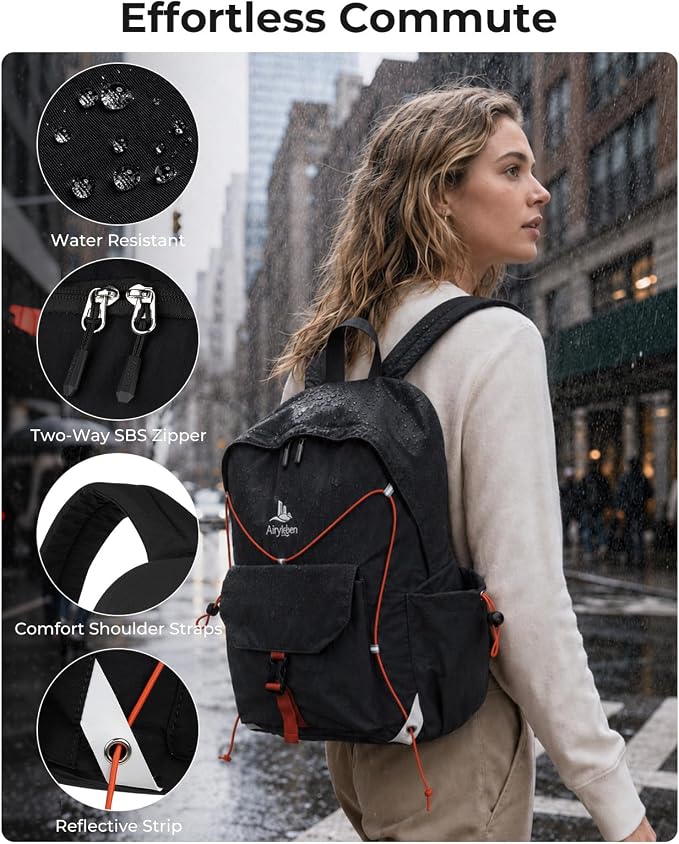 25L Travel Backpack Women Men, Lightweight College Backpack,Black | Casual Daypack, Water Resistant Bookbag, Fit 15.6-inch Laptop, Travel Commuting Gym Hiking Work Bag, TSA Friendly