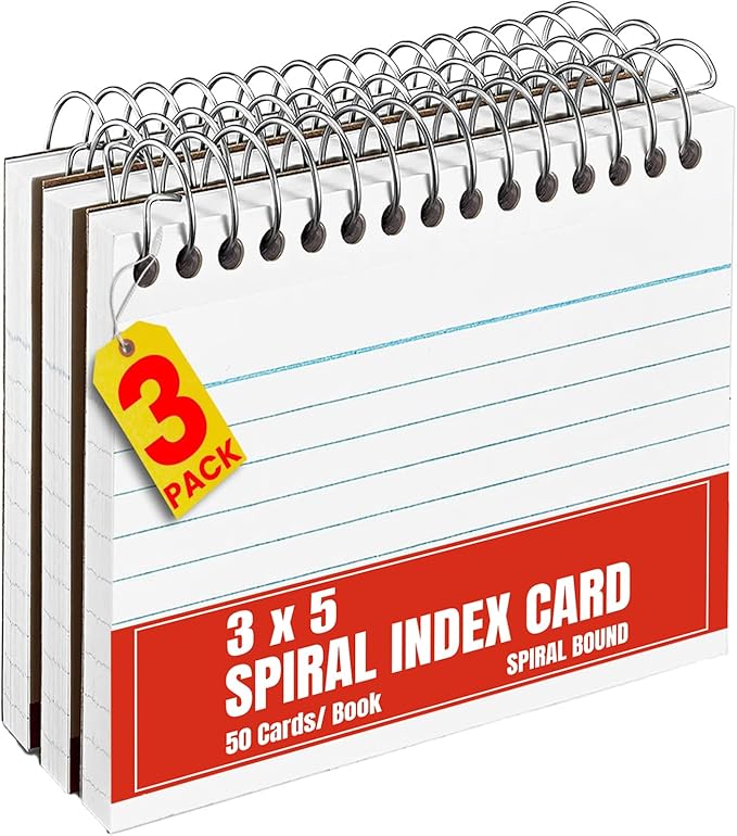 1InTheOffice Spiral Index Cards 3x5 Ruled, Spiral Bound, 50 White Cards/Spiral (3 Pack)