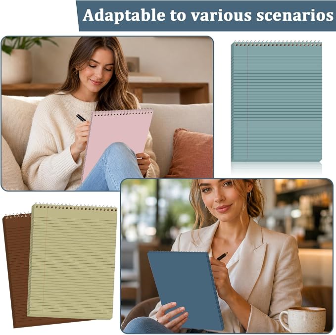 gisgfim 6 Pcs Boho Top Bound Spiral Notebooks 8-1/2" x 11" College Ruled Aesthetic Legal Pad Steno Pads Paper Notebook Wirebound Notepad for Writing School Office Business Supplies