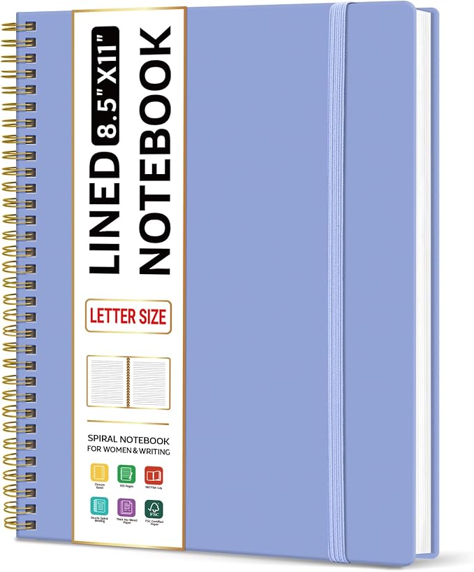 Taja Large Spiral Lined Notebook for Work, Journal for Women & Men