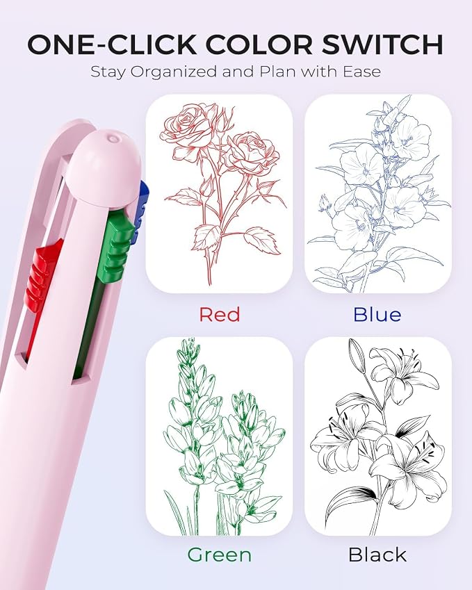 Four Candies Multicolor Pens, 4-in-1 Retractable Gel Ink Pens, 9 Count | Retractable Multi Color Pens Fast Dry, Smooth Writing for Planners and Journaling, Nurse Accessories for Work