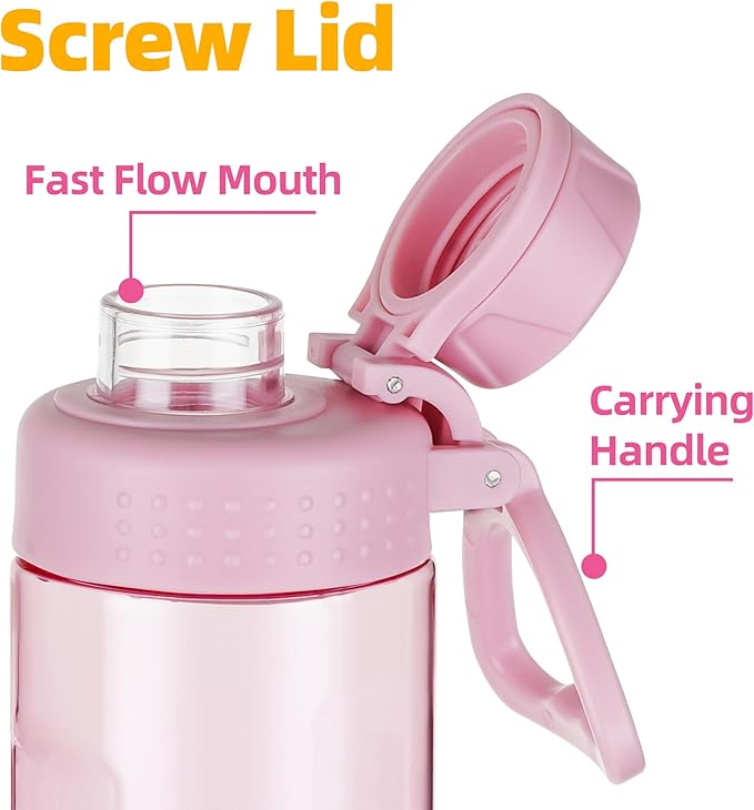 OLDLEY Water Bottles 20oz BPA Free Tritan Water Bottle with Carry Handle and Spout Lid, Leakproof Kids Water Bottle for Home,Travel, School, Outdoors,Pink