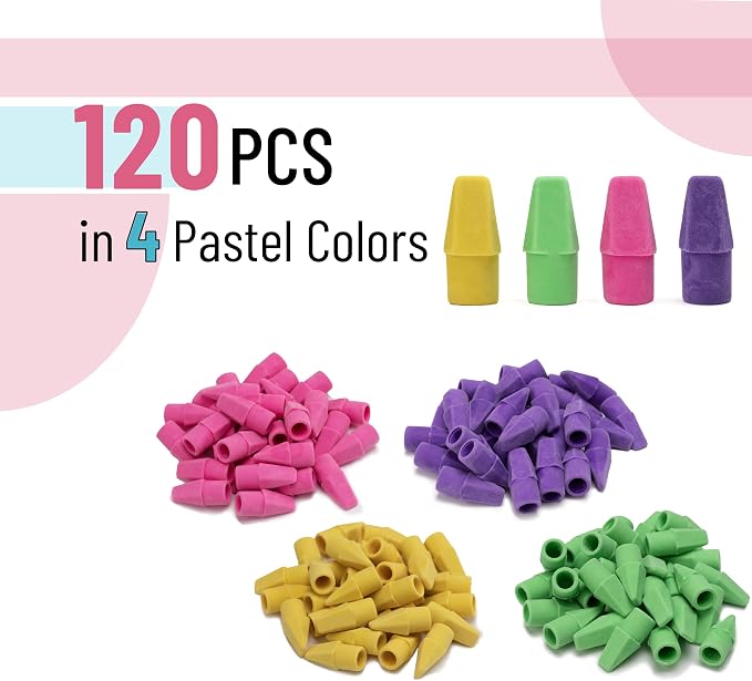 Mr. Pen- Pencil Top Erasers Bulk, 120 Pack, Latex-Free, No-Smudge