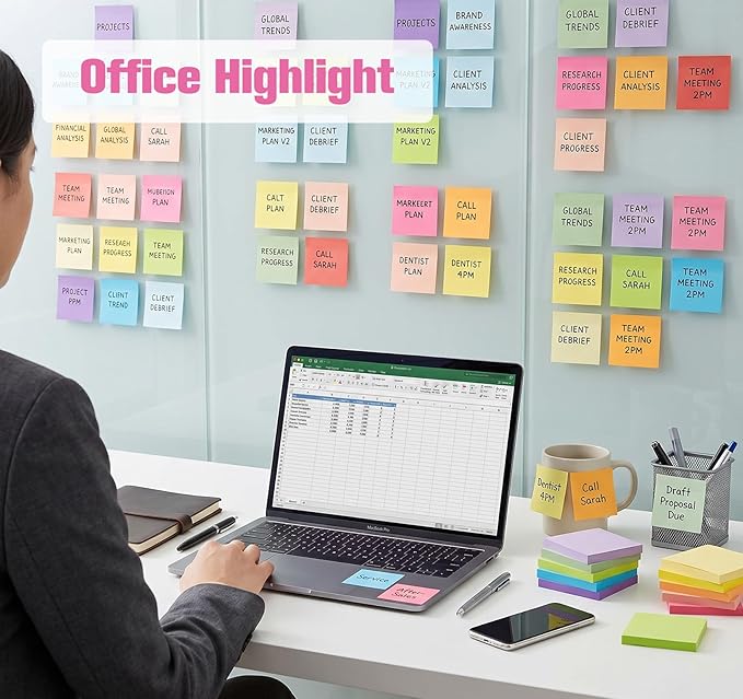 Agoer 2400 pcs Small Sticky Notes,2 x 1.5 Colored Notes Pads,24 Pack Bright Colors Self-Stick Notes,Super Adhesive Sticky Notes,Mini Post Stickies for Office Home School (12 Colours)